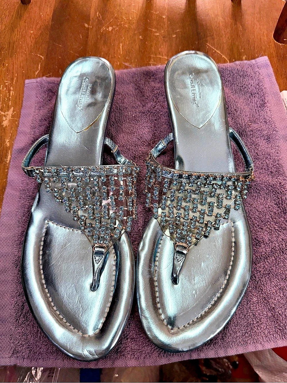 Casual Living Embellished Silver Thong Sandals